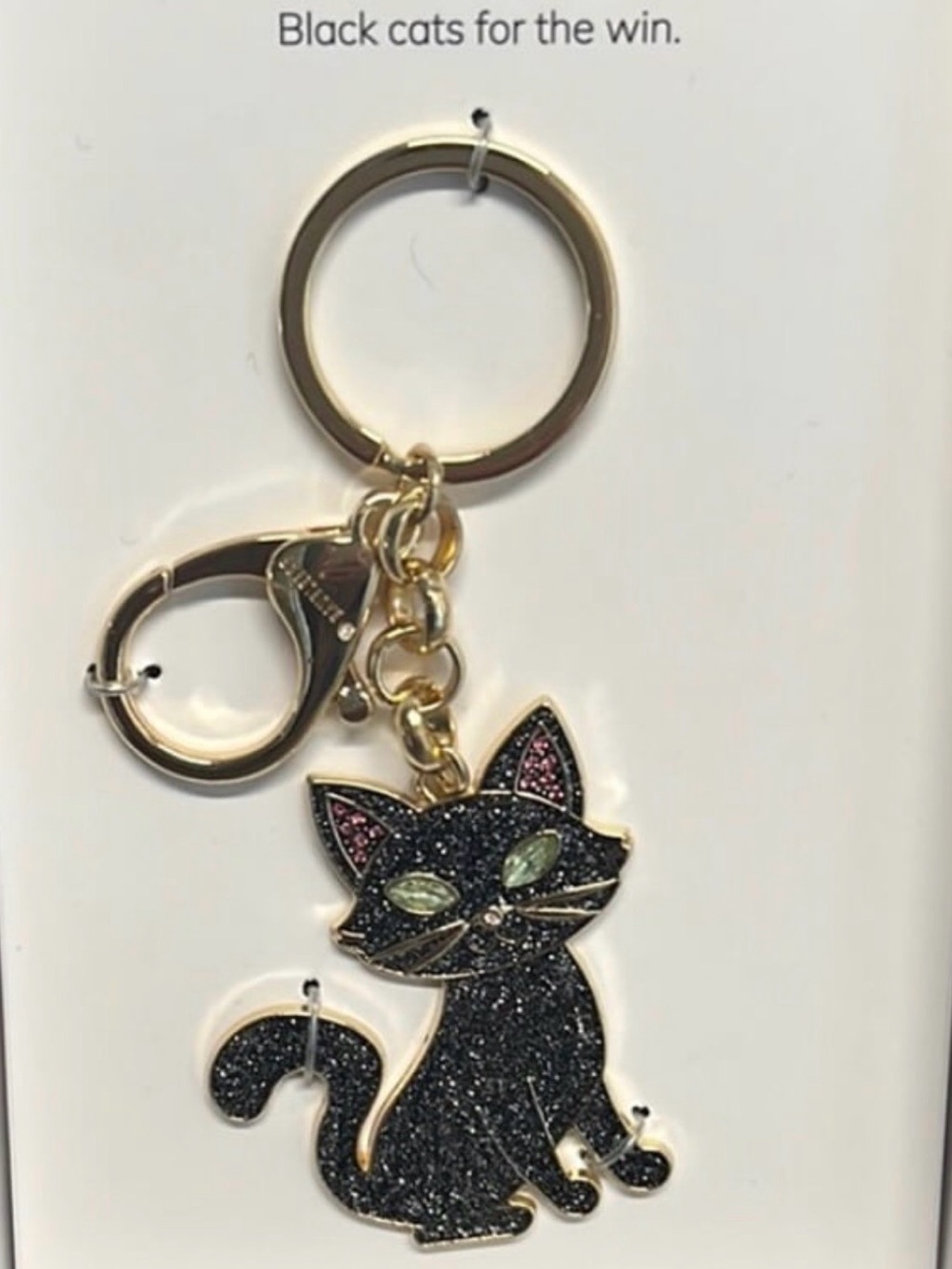 BaubleBar Black Glitter Cat Keychain